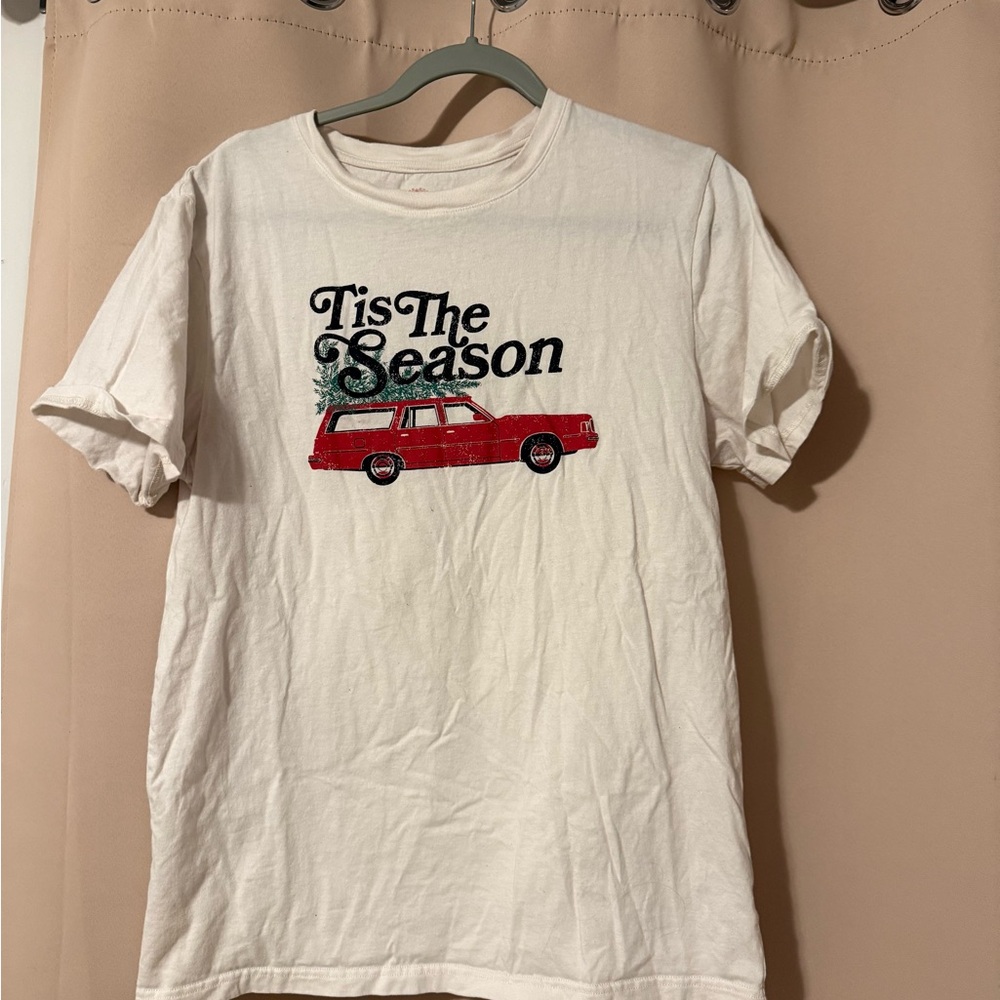 White T-Shirt with Red Car Graphic